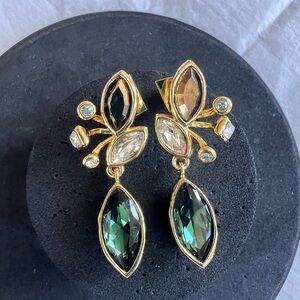 Alexis Bittar Navette Crystal Gold and Dark Green Earrings